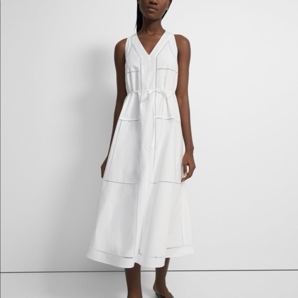 Theory Eyelet Cotton Sleeveless Midi Dress White size 12